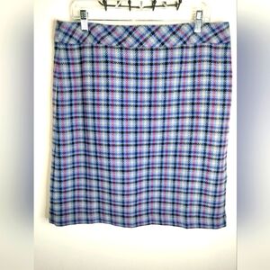 Talbots (Size 12) Multicolored Plaid Wool Blend Back Zip Academia Pencil Skirt